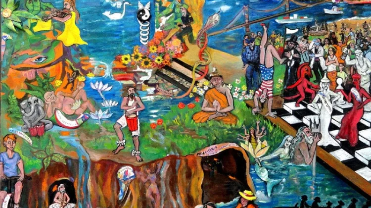 Nature's Stream, oil & found objects on canvas, 40" x 40"