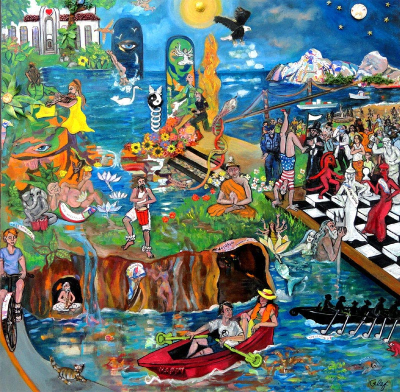 Nature's Stream, oil & found objects on canvas, 40" x 40"