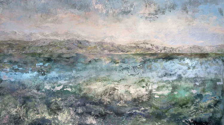 Horizon, acrylic and silver leaf on panel, 40” x 60”