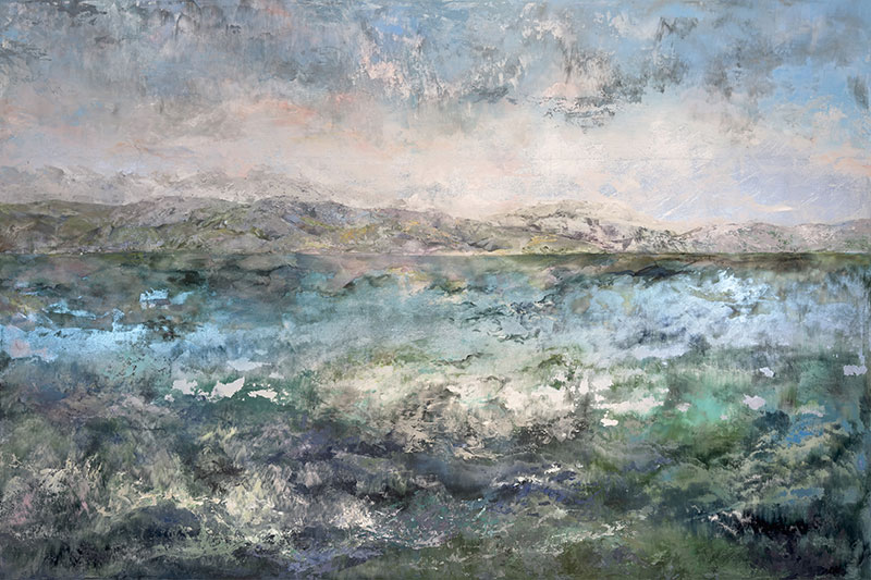 Horizon, acrylic and silver leaf on panel, 40” x 60”