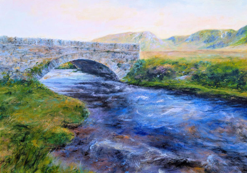 Richard Freer, Fairy Bridge in the Poisoned Glen, acrylic paint on paper, 23" x 16.5"