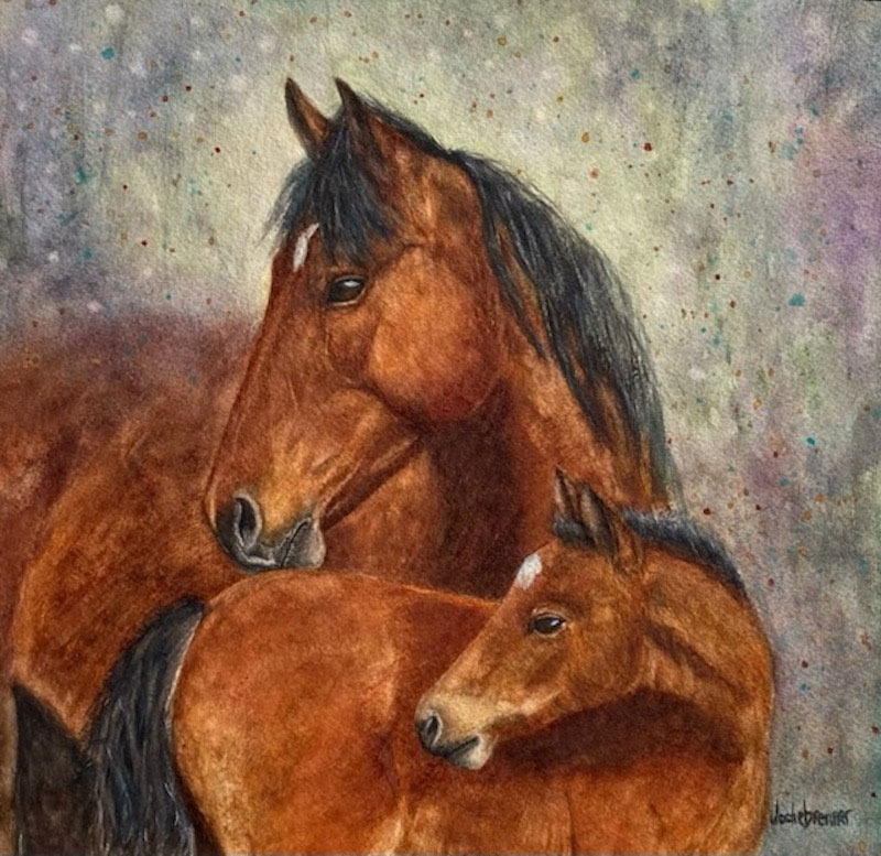 Ute & Button, Watercolor-sealed and mounted on birch panel, 10x10x1.5